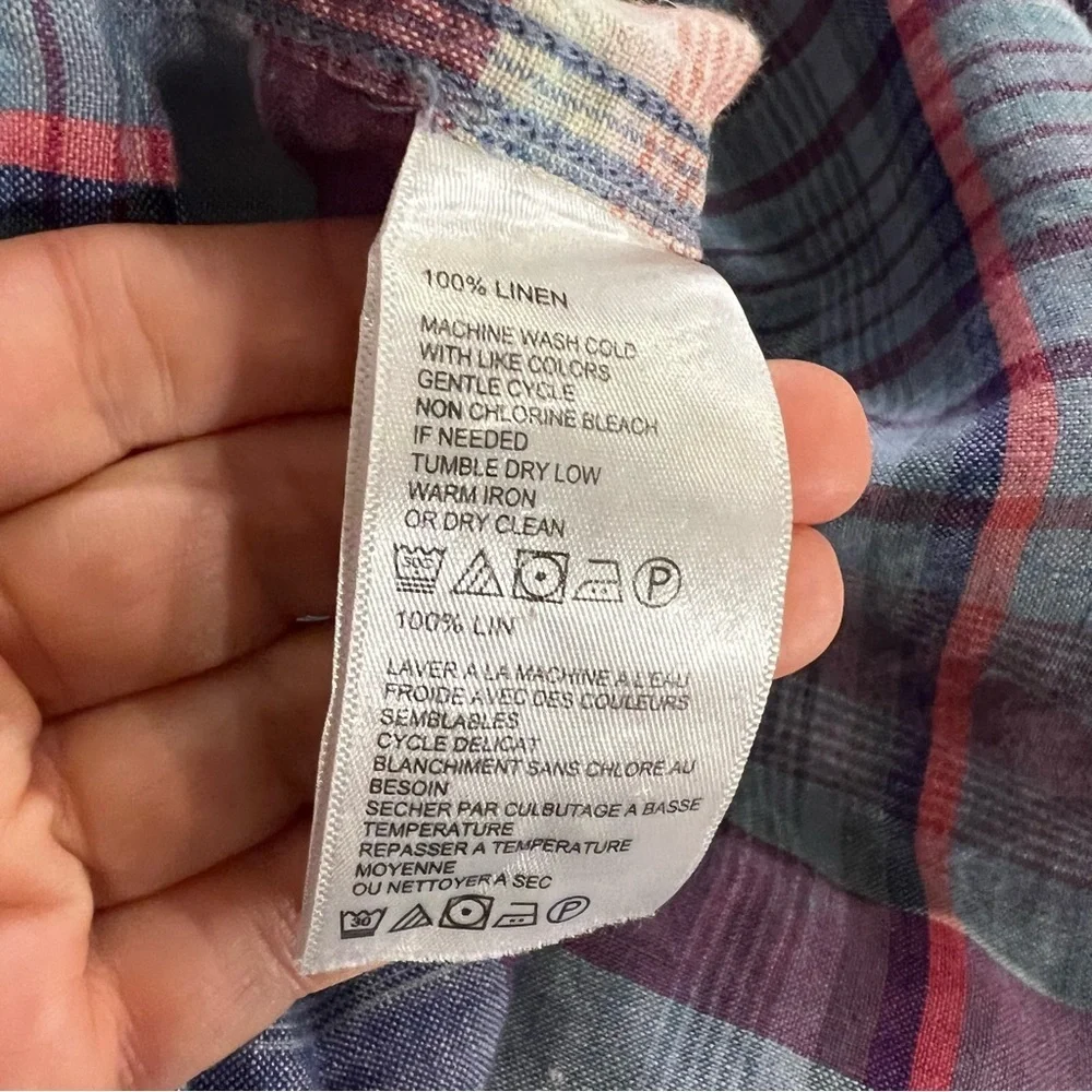 Tommy Bahama Linen Blue and Pink Plaid Button-Down Shirt size medium